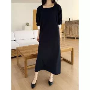 [하프클럽/샵앤]국산 여성 스퀘어넥 오버핏 임부 배색 롱원피스 LL-WDR-5154-블