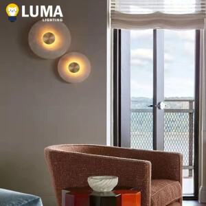 루마 천연 알라바스터 스톤 LED 벽등 현관 TV 배경 침실 계단 장식용 원형 대리석 구리 조명