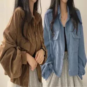 [의류] 여성 골덴 코듀로이 카라 남방 셔츠 세미크롭 자켓