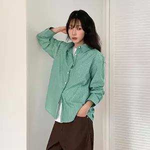 [옷자락]여자 봄 여름 가을 오버핏 스트라이프 코튼 셔츠