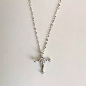 쁘띠 블링 큐빅 십자가 목걸이 실버 네크리스