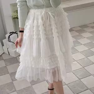 [다잇템] 여자 고무줄 티어드 프릴 비침 발레코어 샤 시폰 스커트_24742826_588872