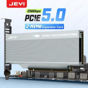 [호환품]JEYI 2베이 M.2 NVME SSD PCIe 5.0 X16 확장 카드 256Gbps(방열판 포함) 2280/60/42/30 지원  및 R