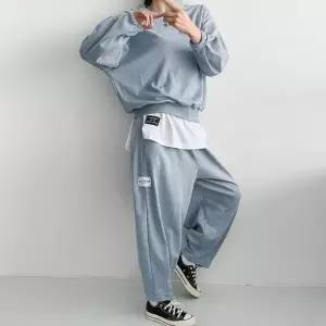 [다잇템] 여자 핀턱와이드 패치 트레이닝셋업 민무늬 맨투맨 세트_24742429_588872