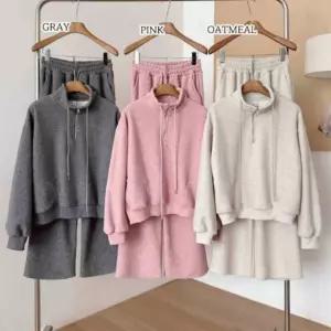 여성 부드러운 기모 반지퍼 트레이닝 세트