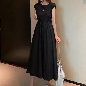 여자 코튼 스트링 플레어 롱원피스