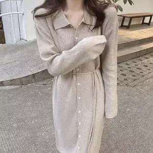 여성 카라 니트 긴팔 롱원피스 랩스타일