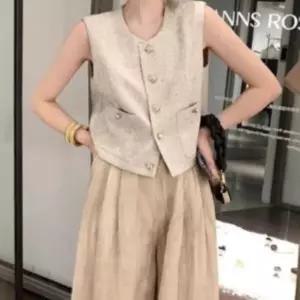 여성 봄가을 트위드 레이어드 크롭 조끼