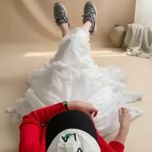 여성 발레 프릴 캉캉 롱스커트 시스루 러블리