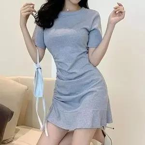 여성 셔링 슬림 미니 원피스 여름 데일리룩