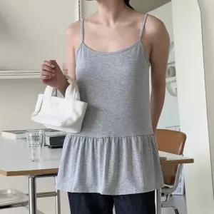 국산 여성 끈나시 밑단 프릴 레이어드 나시 티셔츠 LL-WSH-5161-그레이