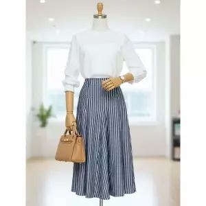 [하프클럽/샵앤]여성 봄 오피스 출근룩 스트라이프 롱스커트 JR-WSK-5171-블루