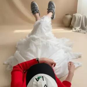 여성 발레 프릴 캉캉 롱스커트 시스루 러블리