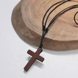 [라일리쥬얼리] Rly 길이조절 우드 십자가 가죽끈 목걸이 룸미러 걸이