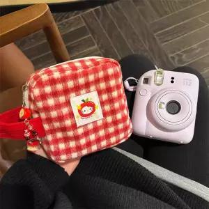 빨강 체크 헬로키티 카메라백 인스탁스 수납 케이스