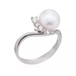 [비앤비골드] 14K 8mm 담수진주 웨딩 큐빅 웨이브 반지 RSS38648