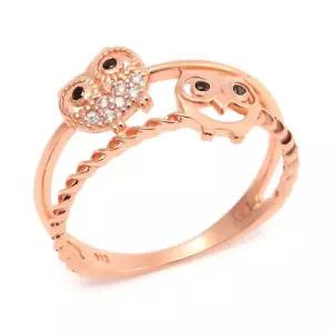 [비앤비골드] 14K 2줄 부엉이 꼬임 블랙큐빅 반지 NPR28741