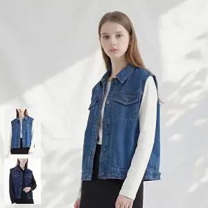 [로코엘라]플린 세미크롭 레이어드 여성 데님 베스트