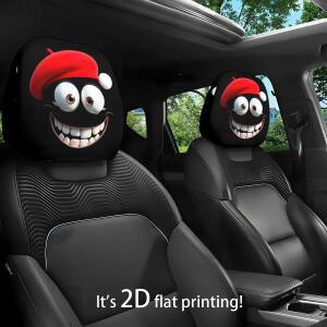 클래식 스마일 베일리 레드 햇 2  표정 테마 자동차 차량용 호환 머리받침 커버 카바  장거리 여행에 필수