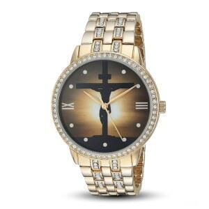 지저스 크로스 라운드 팔찌 시계 - 골드