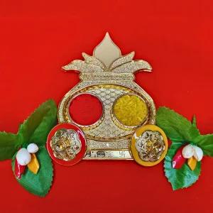 럭키 황금 장식 디자이너 롤리 차왈/쌀 홀더 금쿰 할디 라키 푸자 탈리 인디언 페스티벌 디왈리 푸잔