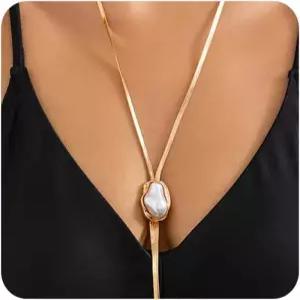 여성용 고급스러운 롱 골드 목걸이 얇은 헤링본 체인 라리아 바디 주얼리