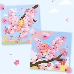 4인세트 벚꽃잎 스티커 꾸미기 색칠활동 유치원 어린이집 계절수업 만들기놀이 창체