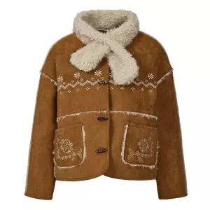 포커스 자수 포인트 무스탕 코트+머플러 세트 PBINF5W1CT1571