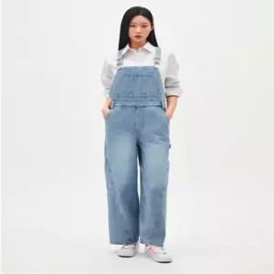 [LAP] LAP 캣 브러쉬 워싱 와이드 데님 오버롤 AR1DO260