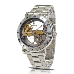 Gute 남성 시계 기계식 자동 와인딩 방수 속이 빈 미니멀리스트 투명 스팀펑크 로마 숫자 실버 케이스 손목시계를 통해 고급스러움을 확인하세요