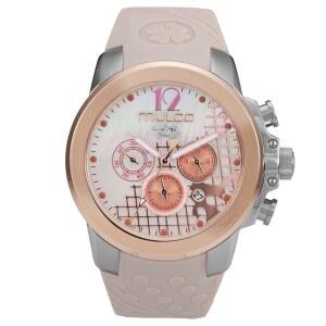 여성 MULCO 시계 - 에라 50 손목 실리콘 밴드가 있는 실버 스테인리스 스틸 케이스 쿼츠 다기능 무브먼트 대형 얼굴 아날로그 디스플레이 크리스탈 스톤 100m 방수 기능