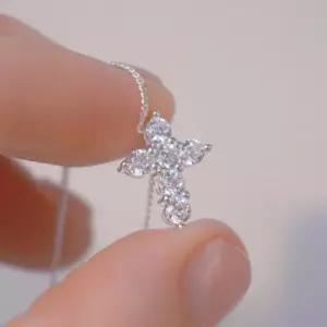 모이사나이트 순은 크리스탈 크로스 십자가 펜던트 실버 목걸이