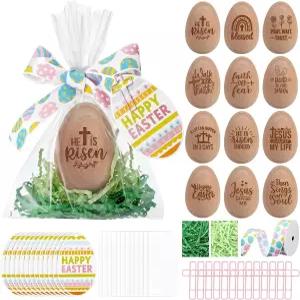 소울첸 12 세트 부활절 선물 그는 라피아 가방 리본과 카드가 있는 떠오르는 나무 부활 달걀 바구니 스터퍼