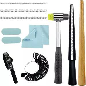주얼러 고무 망치가 장착된 금속 링 맨드릴 사이즈 게이지 세트 미국 0？13 DIY 공예가 및 전문 주얼러를