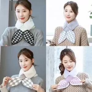 (앙상블) 리본 나염 퍼 니트 머플러 목도리 스카프 겨울 털 단색