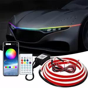 자동차용 후드 라이트 멀티컬러 120모드(59인치) 12V 엔진 커버 주간 주행등 스트립 자동차 후드용 네온