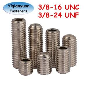Yiqianyuan 3/8-16 UNC 3/8-24 UNF DIN916 SUS304 스테인레스 스틸 육각형 소켓 고정 나사 (컵 포인트 헤드