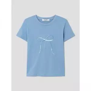 에잇세컨즈 스팽글 리본 반팔티 스카이 블루 419136