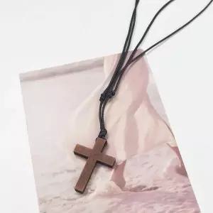 길이조절 우드 십자가 가죽끈 목걸이 룸미러 걸이