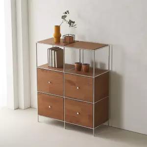 [우아미가구]파인티 모듈 3단 고무나무 4서랍 장식장