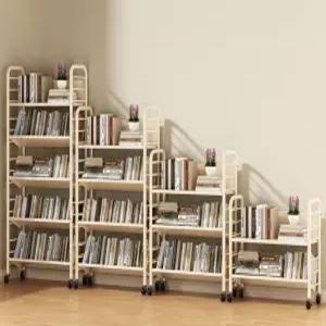 이동식 책꽂이 북트롤리 북카트 정리함 북웨건 2단 크림화이트 선반