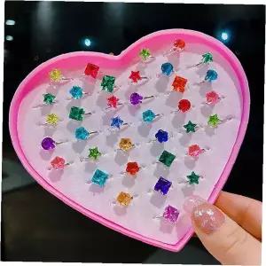 아동 보석반지 세트 하트케이스 컬러풀 크리스탈 공주놀이 액세서리 장난감