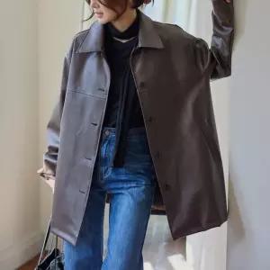 레더 싱글 하프 자켓 카라넥 루즈핏 여성 빅사이즈