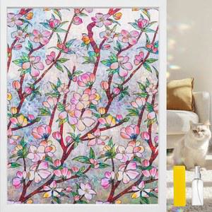 오트메루 창문 프라이버시 필름 무지개 스테인드글라스 블라썸 17 정적 자외선 78 장식 복숭아 제어 인치 가정용 현관문 3D 욕실 접착 차단 스티커