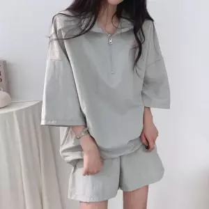 스포티한 여성 반집업 트레이닝 투피스 반팔 반바지 cJd4+6irF