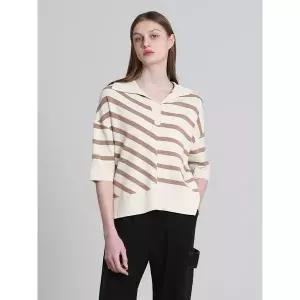 [하프클럽/레노마레이디]스트라이프 카라 니트 (택가격 185000원)