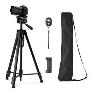 여행 가방, 리모컨 및 휴대폰 홀더, 높이 조절 가능, 검은색이 포함된 카메라 휴대폰용 Amazon Basics 60인치 삼각대