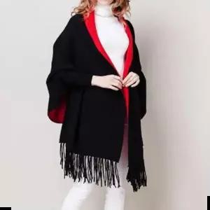 숄가디건 블랙레드 가디건 숄 망토 머플러 니트 믹스