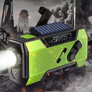 비상 기상 라디오 휴대용 보조배터리 NOAA AM FM USB 태양열 핸드 크랭크 충전 SOS 알람 및 손전등 포함