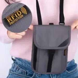 [패션] 회색 버클 잠금 보안 여행용 여권 지갑 파우치 미니 크로스백 여권케이스